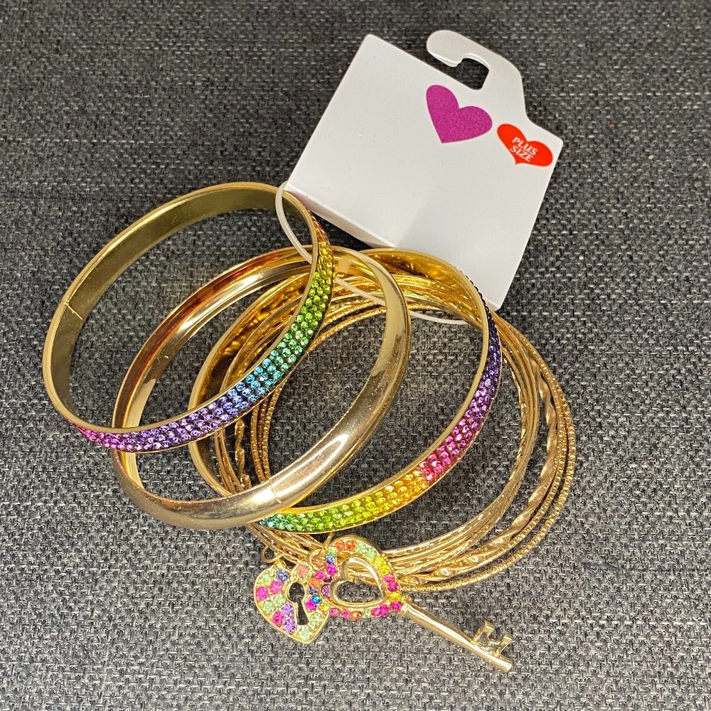 Rainbow Bangle Bracelets Plus size Gold and Silver 2 sets